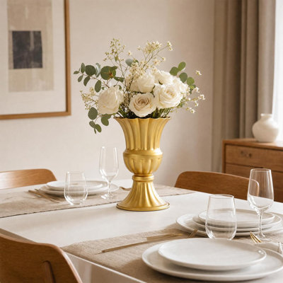 Gold Metal Compote Vase Set, 10 Pack 9 Inch Trumpet Urn Flower Vases