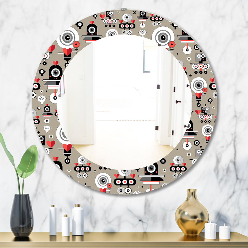 Miroir mural Amusing Lovers Robots, H 23,6 po x l 23,6 po