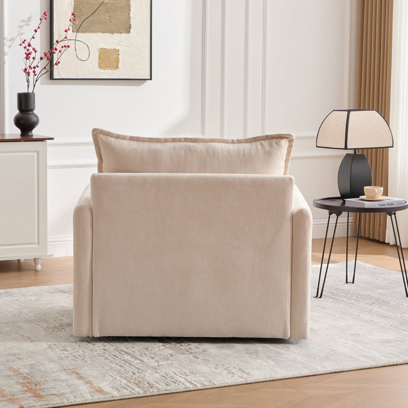 Fauteuil d'appoint pivotant en tonneau avec revêtement en chenille et accoudoirs rembourrés à base métallique à 360 degrés