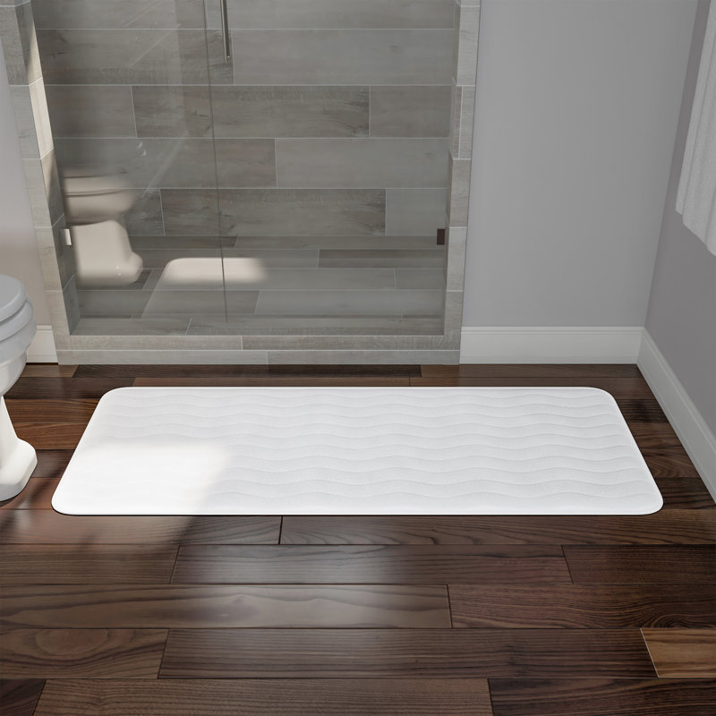 Memory Foam Bath Mat - 59x24 Inch Soft and Absorbent Bathroom Rug Runner with Textured Wave Print for Stylish Bathroom Decor - Bath Rugs Non Slip Washable Bathmat (White)