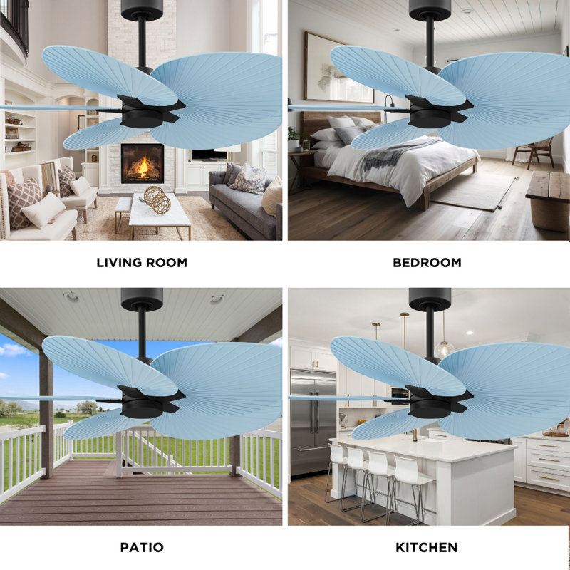 Alessandra Tropical - Five Blade Ceiling Fan - Matte White Finish - Matte White Blades, Light Blue, Matte Black