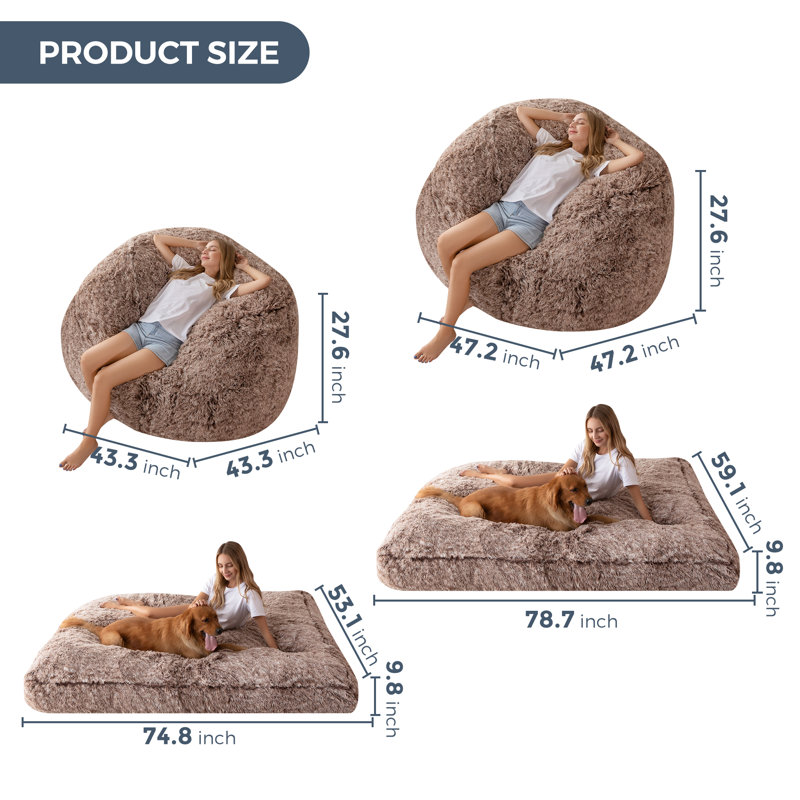Polyester Bean Bag Chair, 47.2" H x 47.2" W x 27.6" D, Coffee Polyester