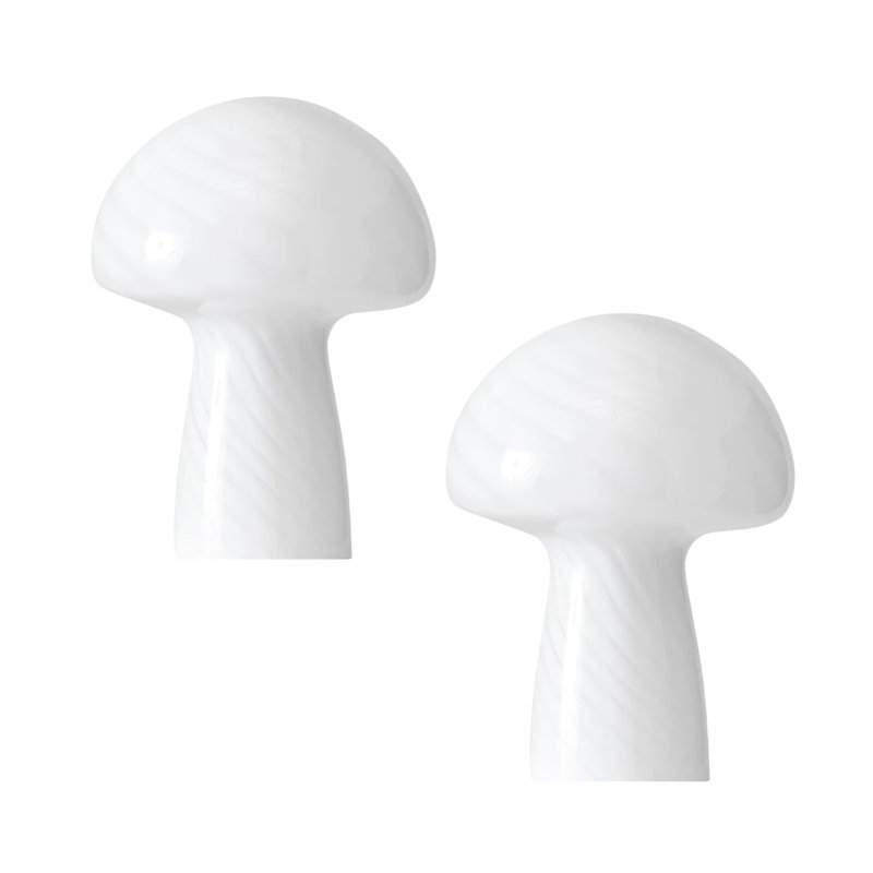 Mushroom 12.75 in. Vintage Inspired Modern LED Bedside Table Lamp with Frosted Glass Shade - Bundle Set of 2