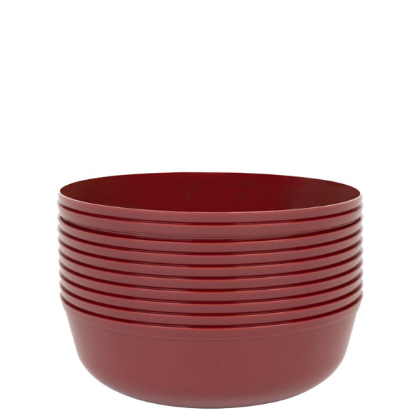 (120 Pack) EcoQuality 16 oz Round Cranberry Red Plastic Bowls Edge Collection - Disposable China Like Party Bowls, Heavy Duty Salad Bowls, Serving