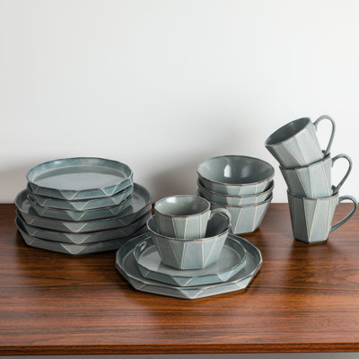 TDA Series TABLE 12 16-Piece Dinnerware Set, Stonewashed Dinnerware Set for 4