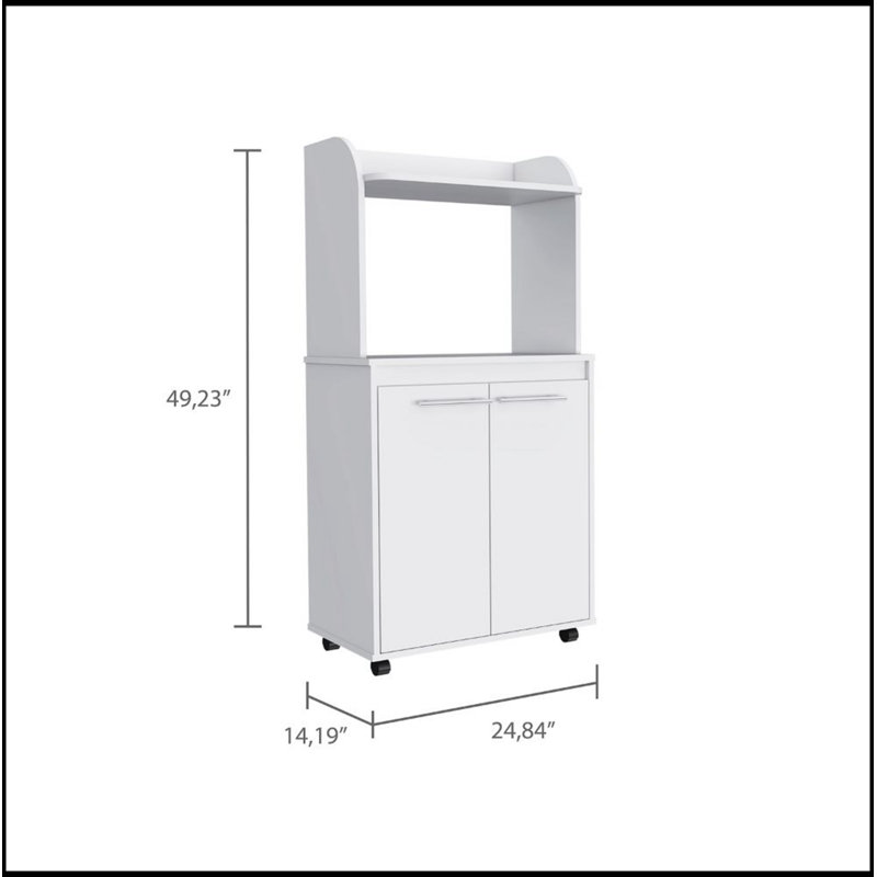 Charlotte 1-Shelf 2-Door Kitchen Pantry with Caster Wheels for Easy Mobility and Storage, Perfect for Small Spaces