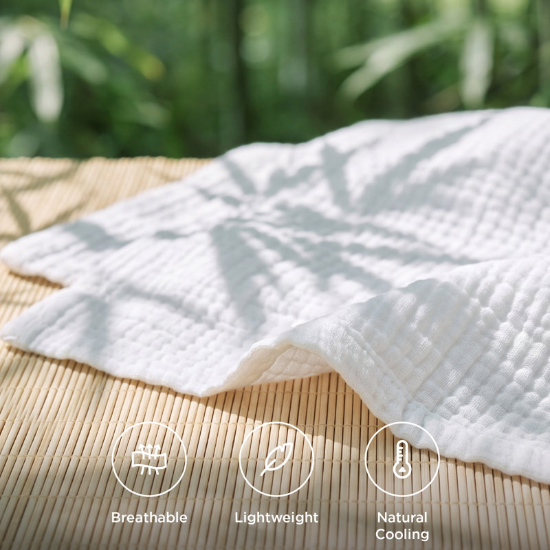 Bedsure 100% Cotton Muslin Blanket – 4-Layer Lightweight Gauze Throw XL Blanket, Soft White Summer Blanket for Bedroom, College Dorm & Gift, 200 GSM