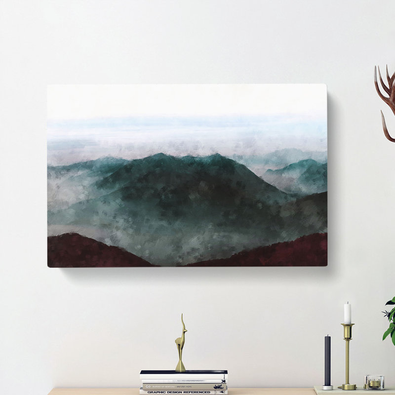 Misty Mountain Range - Wrapped Canvas Painting, 60cm H x 91cm W x 3cm D