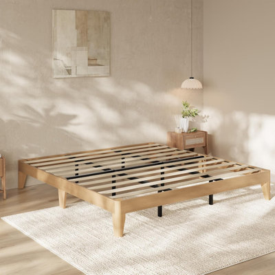King Size Bed Frame, 11.8 Inch Wood Platform Bedframe with Wooden Slats, 7.5-Inch Underbed Space, No Box Spring Needed, Noise-Free Design, Easy Assembly