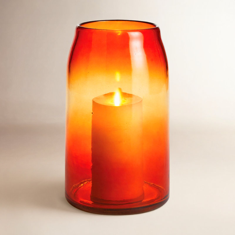 Hurricane de table en verre, Orange, H 12,3 po x l 8 po x P 8 po