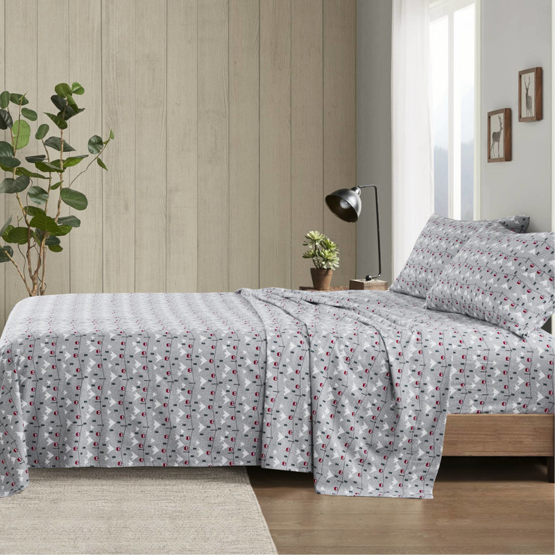 Drap-housse gris 100% flanelle de coton 100% 4 pièces, brossé pour une sensation douce et agréable, matelas double / double 12 po, grand / très grand / très grand 14 po de profondeur