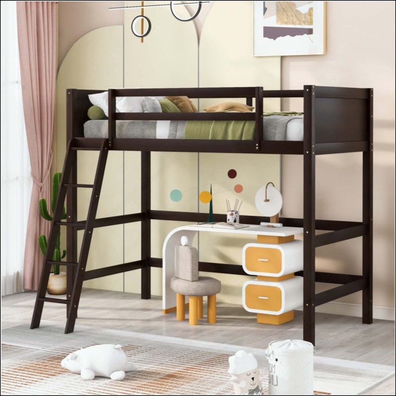 Solid Wood Loft Bed With Ladder