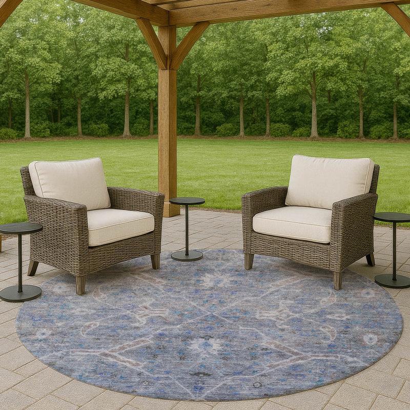 Machine Washable Indoor/Outdoor Chantille ACN2298 Global Rug, Round 8'