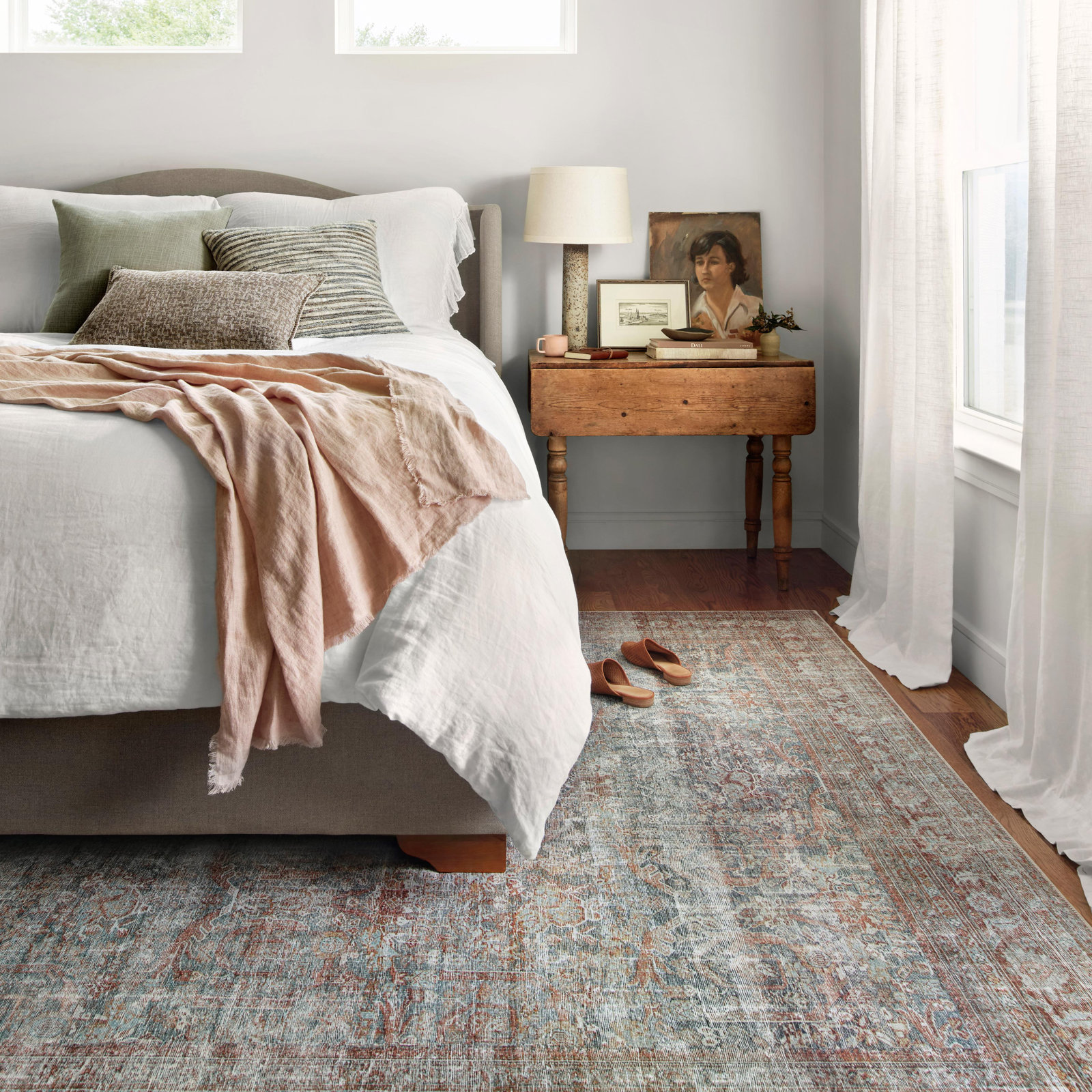 Chris Loves Julia x Loloi Jules Oriental Lagoon/Brick Area Rug, Square 1'6"