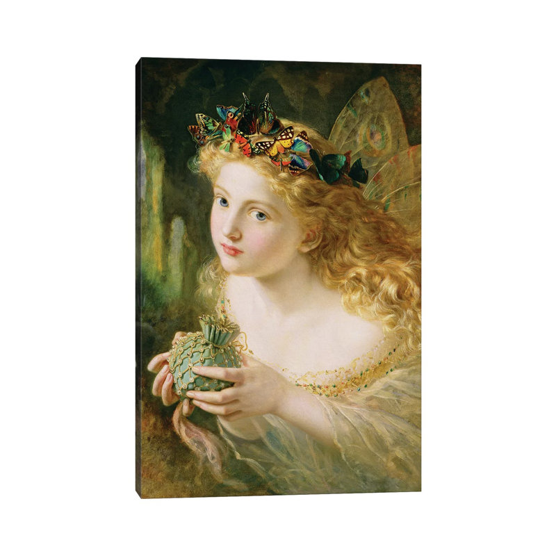 Fair Face Of Woman, Gently Suspending, With Butterflies, Flowers & Jewels Attending, Thus Your Fairy Is Made Of Beautiful Things by Sophie Anderson - Wrapped Canvas Gallery-Wrapped Canvas Giclée