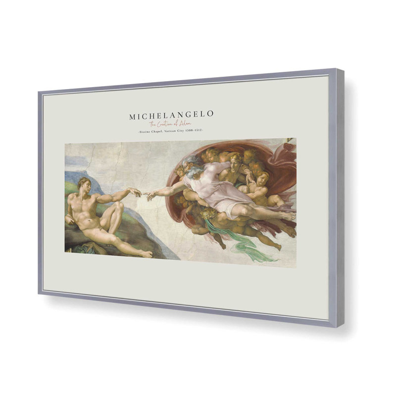La création d'Adam par Michel-Ange v2, H 9,25 po x l 11,25 po x P 1,25 po, Reproduction encadrée sans passe-partout