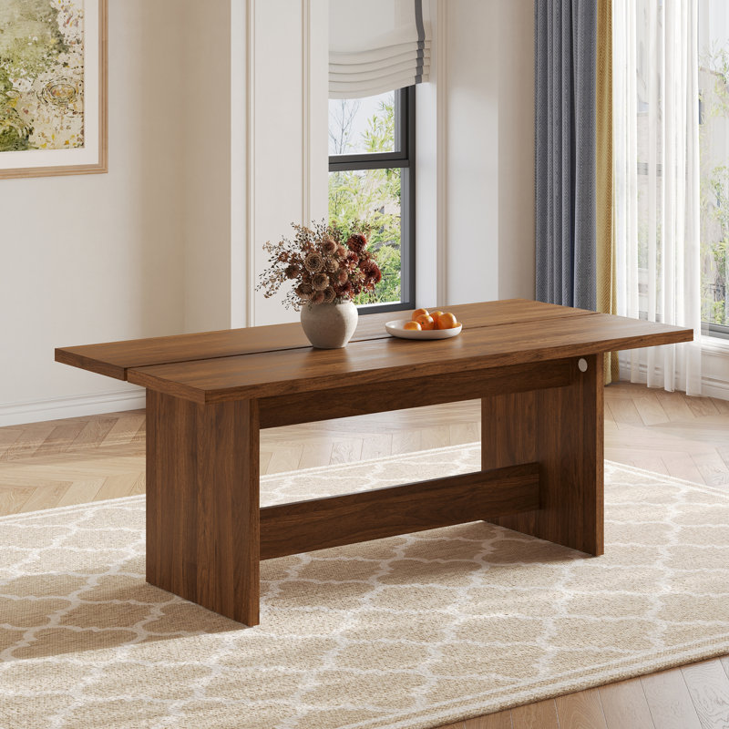 63" Mid Century Modern Rectangular Brown Wood Dining Table, Seats 4-6 People, 29.5"H x 63"L x 35.4"W