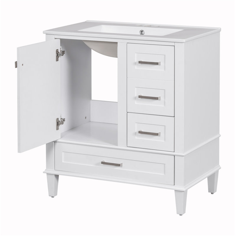 Ensemble de meuble-lavabo simple 18,3 po avec plateau en céramique Sesily, Blanc