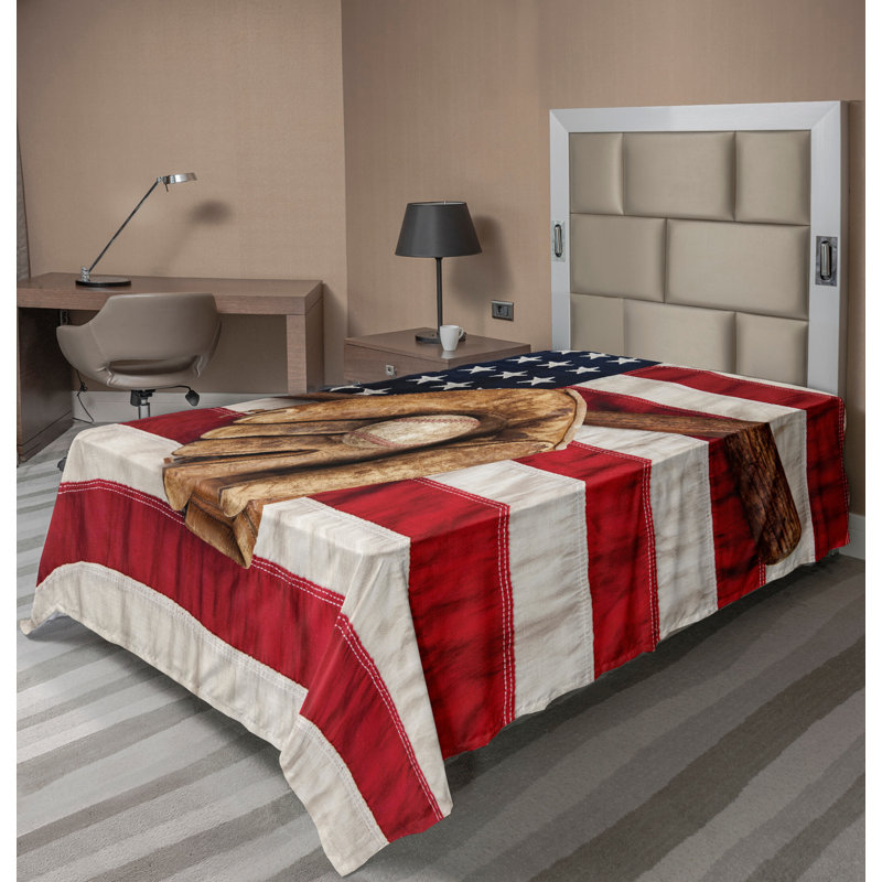 Drap de dessus Ambesonne drapeau américain avec baseball grunge brun rouge bleu, Drap plat pour lit simple TG