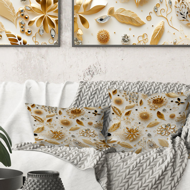 White And Gold Glam Marble Pattern - Marble Polyester Throw Pillow, 16"H x 16"W