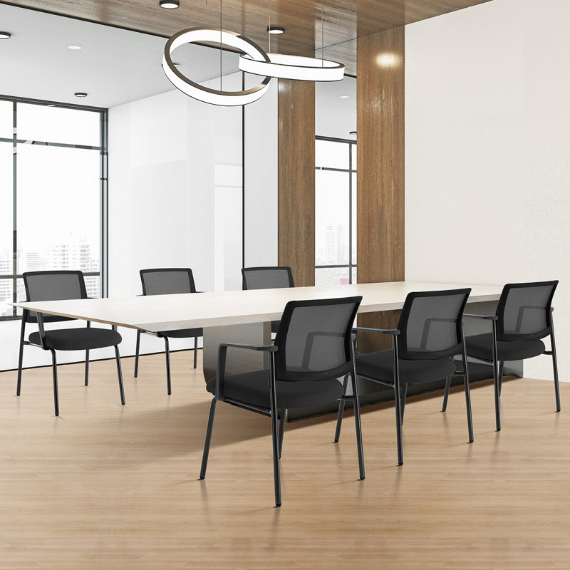 Ensemble de 4 fauteuils empilables à dossier en filet, chaises de réception pour invités, chaise de bureau ergonomique avec accoudoirs