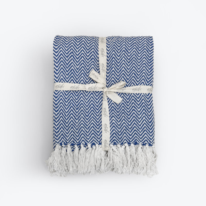 Audley Chevron Herringbone Throw Blanket, Blue, 150 cm x 200 cm