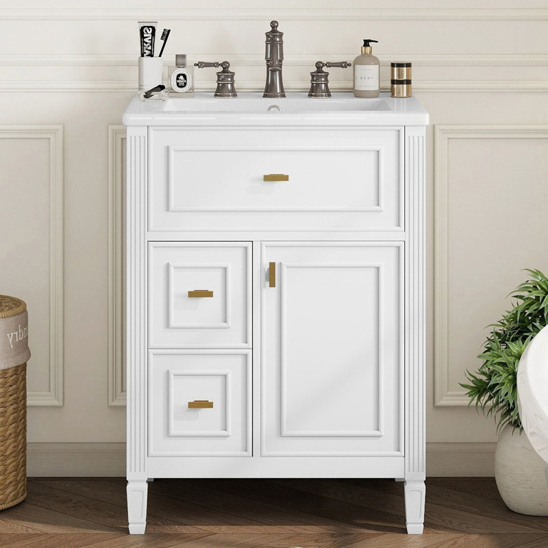 Meuble-lavabo unique 24 po avec comptoir en céramique, Blanc, 23.96