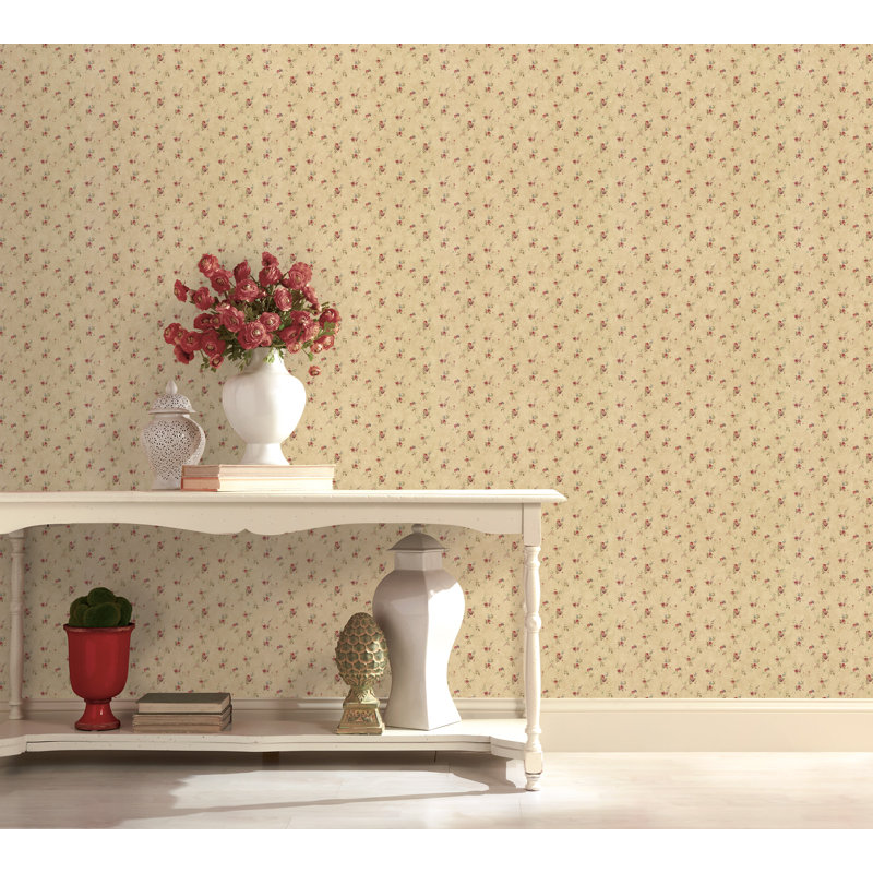 Pretty Prints Lauras Floral Trail 10.05m x 53cm Matte Wallpaper Roll, Red/Beige