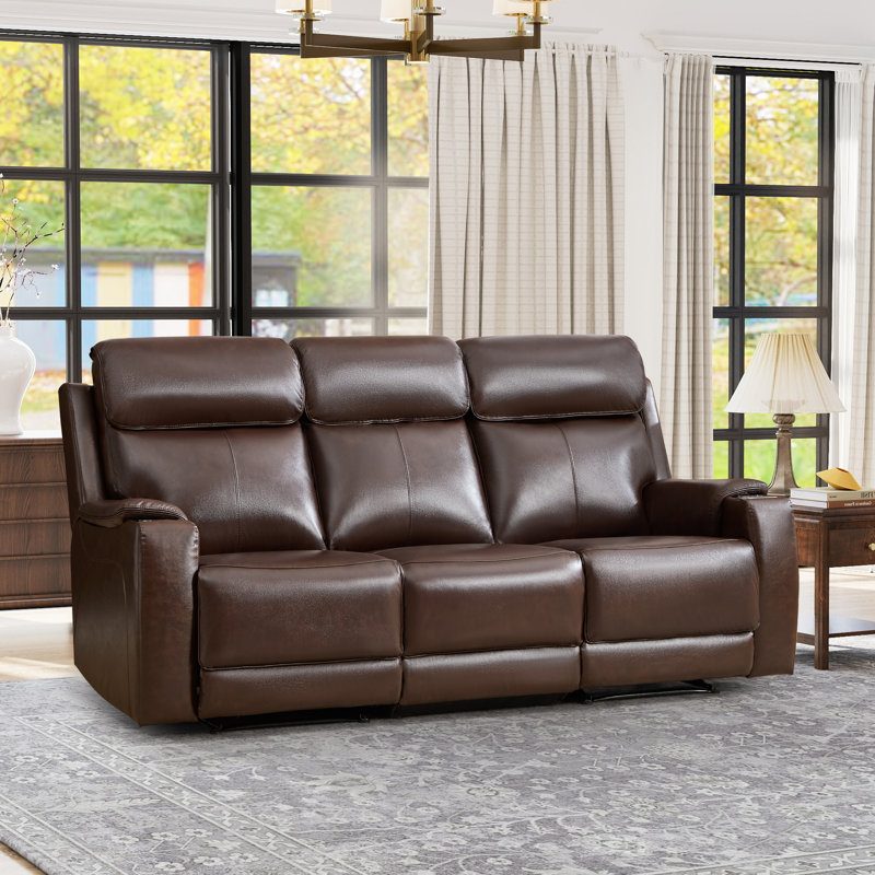 81.09" W Top Genuine Leather Power Reclining Sofa With Adjustable Headrest, USB & Wireless Charging, Espresso Brown