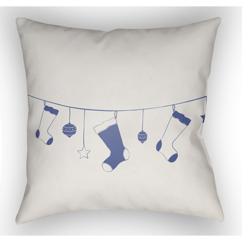 Socks Indoor/Outdoor Throw Pillow, 20" H x 20" W x 4" D, White / Blue