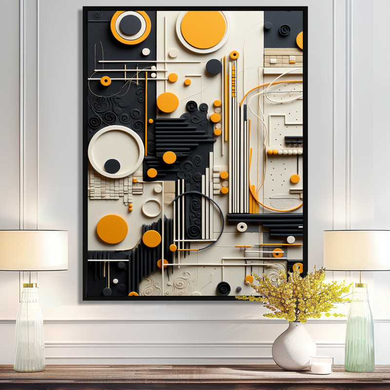 Sweet Simplicity Collage - Geometric Wall Art Living Room, 20" H x 12" W x 1" D, Black Floater Framed Canvas