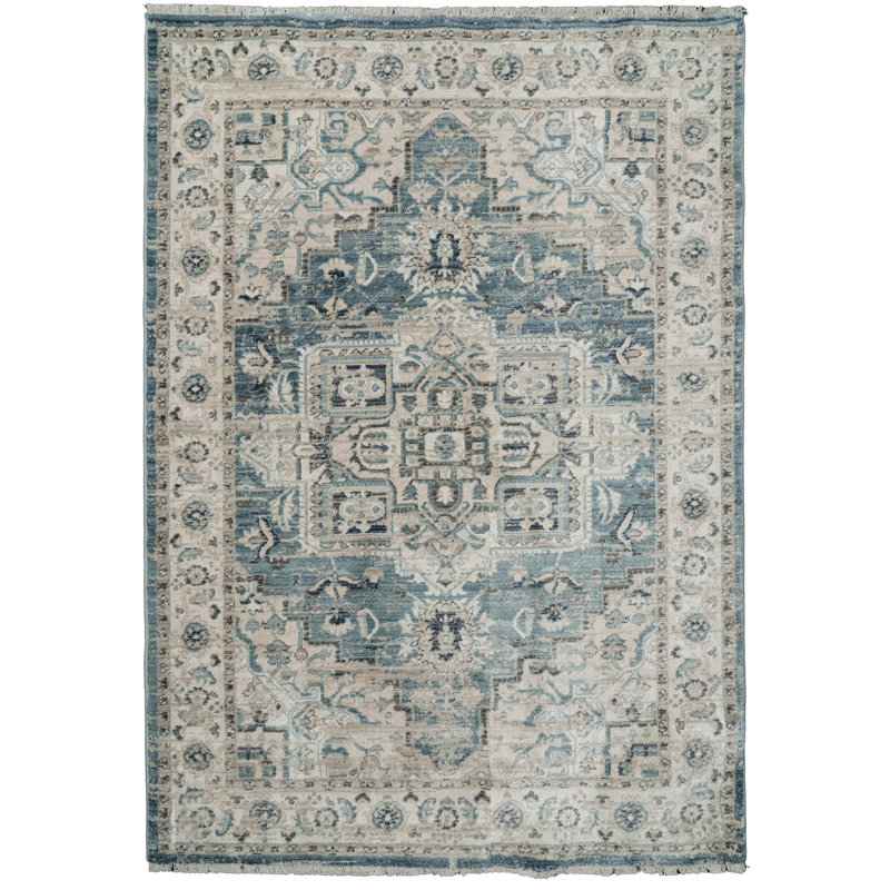 Tapis bleu clair / crème Omarion, Rectangle 3 pi 11 po x 5 pi 7 po