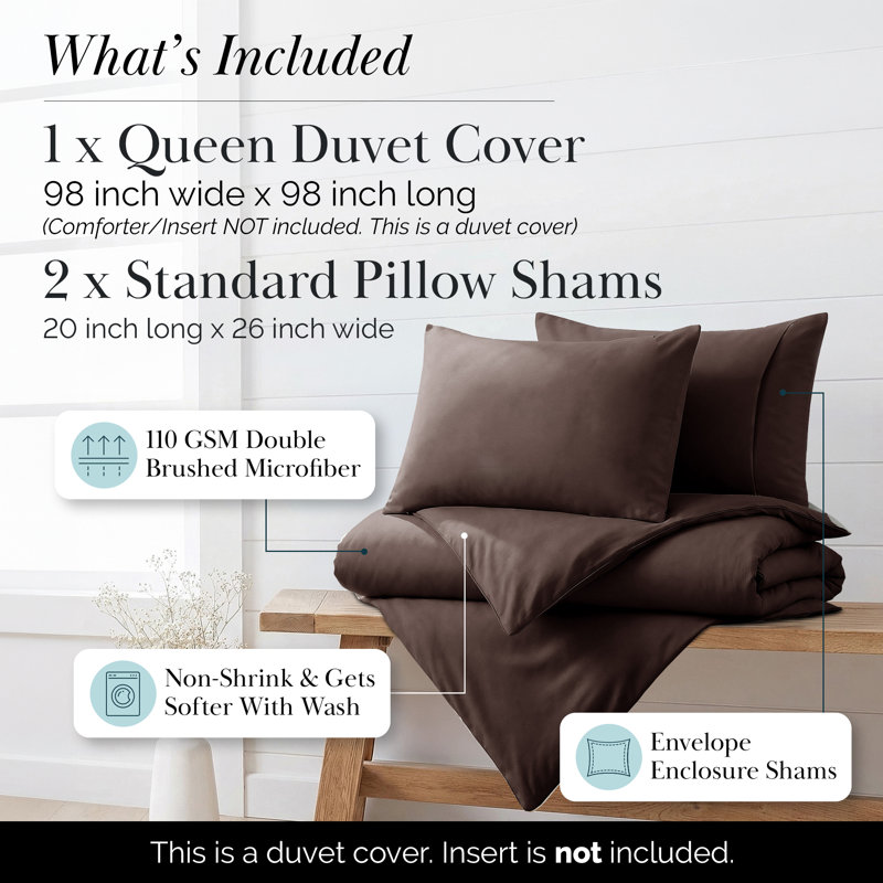 Vilano Springs ® Oversized Duvet Cover Set Microfiber with corner ties and zipper closure, Chocolate Brown