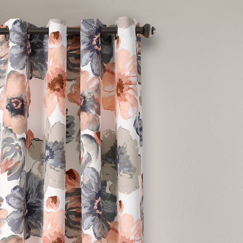 Leah Room Darkening Curtain Pair, 52"W x 120"L, Coral/Gray
