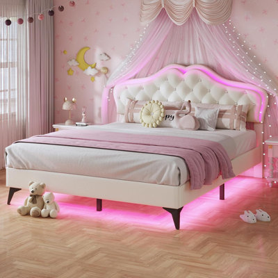 Princess Style Velvet Upholstered Scalloped Platform Bed