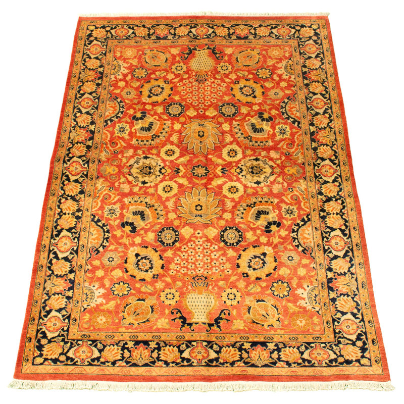 Tapis unique en laine noué à la main 4 pi 10 po x 7 pi 6 po cuivre foncé nouvel âge pako nouvel âge
