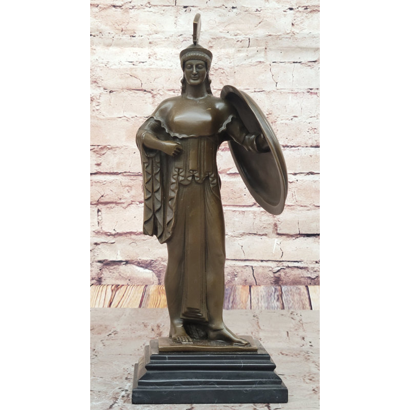 Sculpture en bronze d'Athéna avec bouclier et casque par Milo