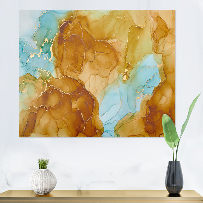 «Brown Luxury Abstract Fluid», peinture sur toile, H 12 po x l 20 po x P 1 po, Toile tendue