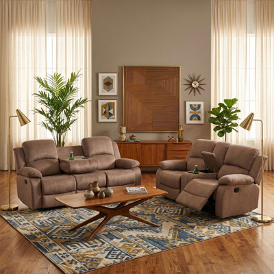 Seese Elara Brown Pineapple Velvet Manual Recling 2-Pieces Living Room Sofa And Loveseat (Set Of 2)