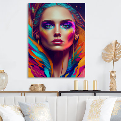 Portrait de femme Dynamic Feather II - décoration murale contemporaine en métal glam