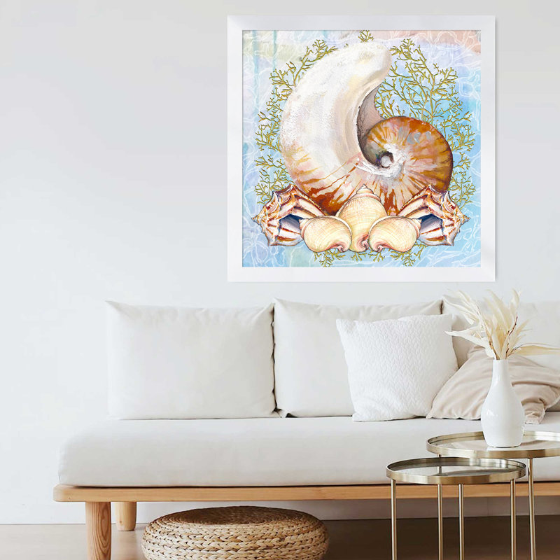 «Shell Medley III», reproduction de peinture acrylique, H 37,5 po x l 37,5 po x P 1 po, Cadre blanc