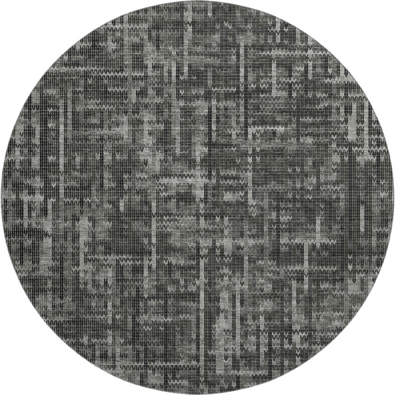 Premium Machine Washable Mayfield AMF2130 Striped Rug, Charcoal, 8' Round