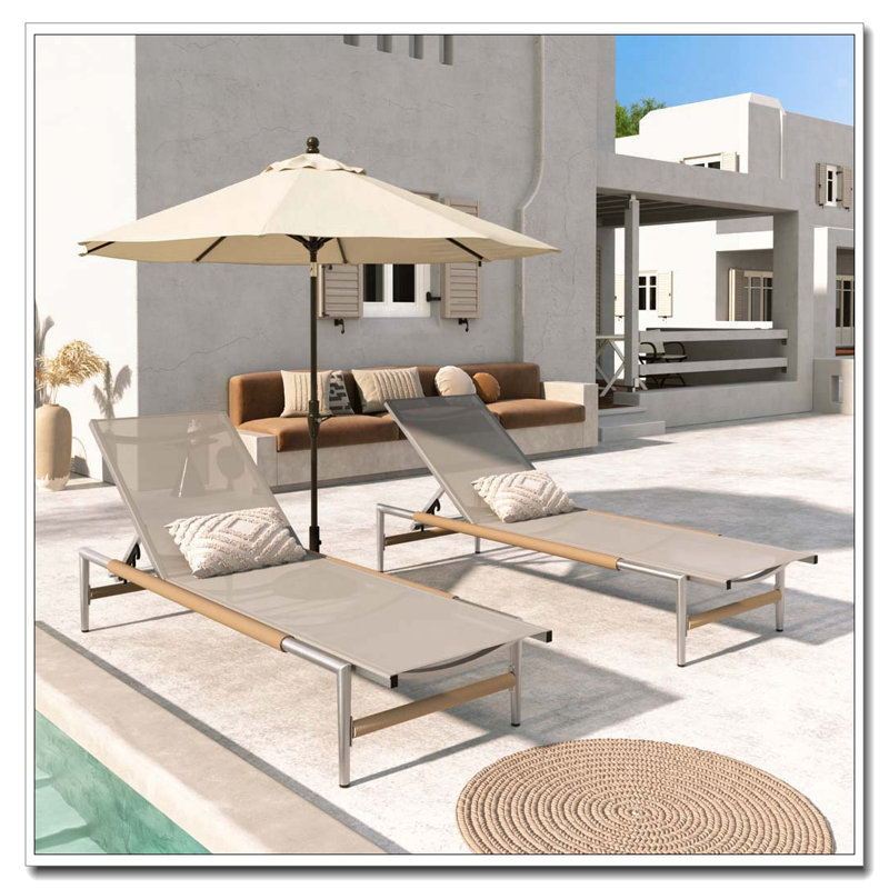 Outdoor Patio Aluminun Chaise Lounge, 2
