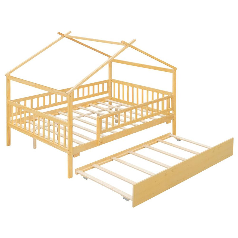House Bed With Trundle, Natural, Full