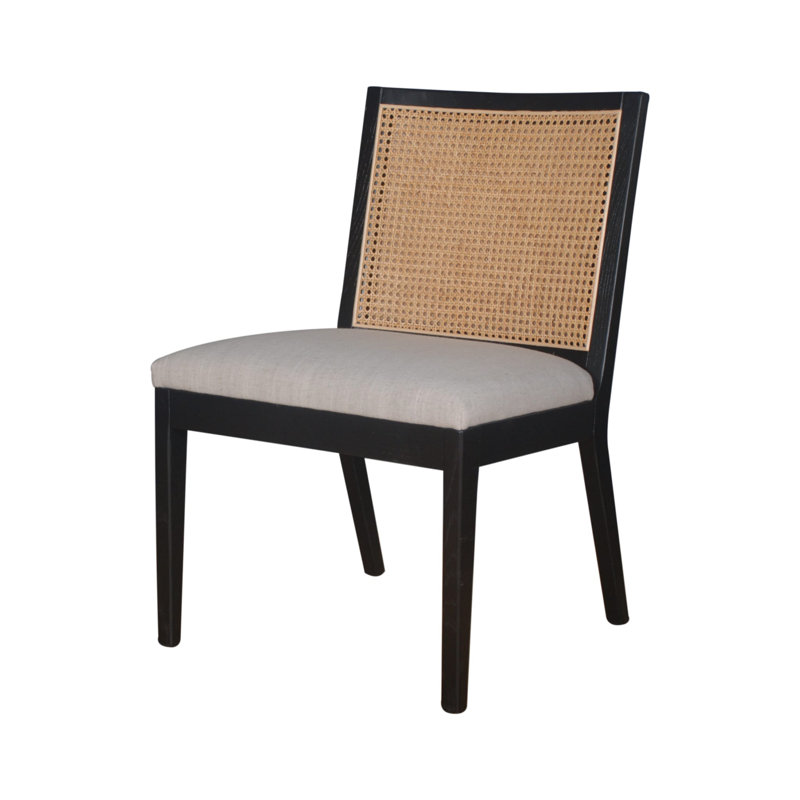 Savelle Natural Cane Dining Chair – Solid Wood Upholstered Side Chair