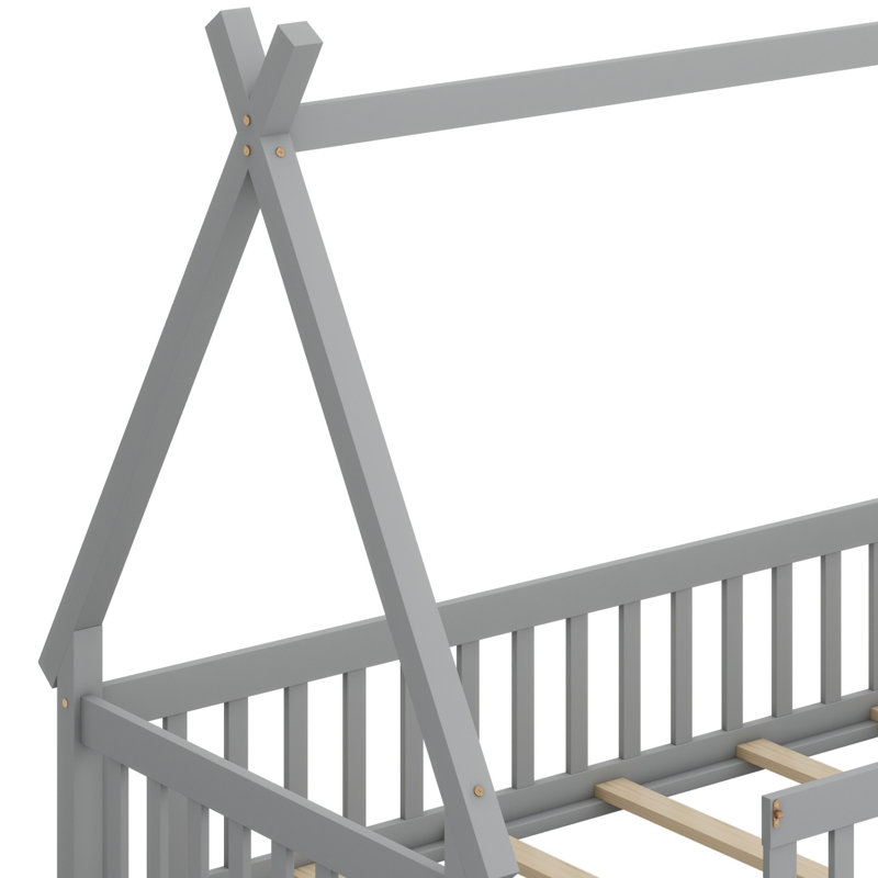 Lit de sol en forme de tente, lit avec garde-corps, Gris