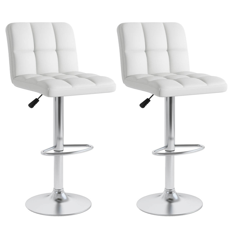 Flavienne Swivel Bar Stools Set Of 2 With Heavy-Duty Metal Base & Footrest Back, White, 2