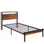 Lit plateforme simple en métal avec tête de lit en bois et port, éclairage à DEL, télécommande, pas de sommier requis, espace de rangement spacieux, mode d'assemblage facile, style moderne