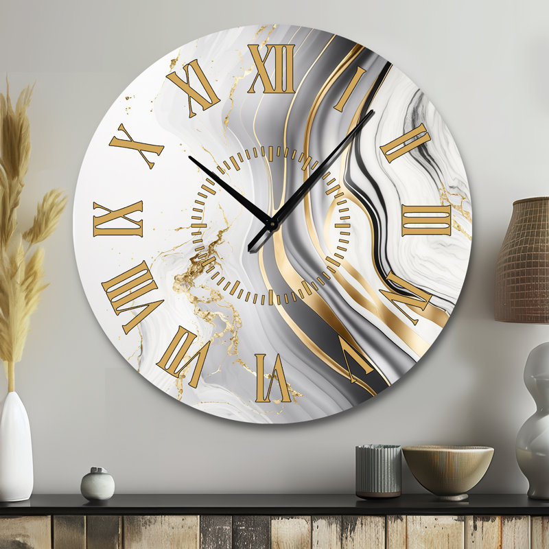 Horloge murale abstraite à géométrie abstraite en marbre gris III, Grand