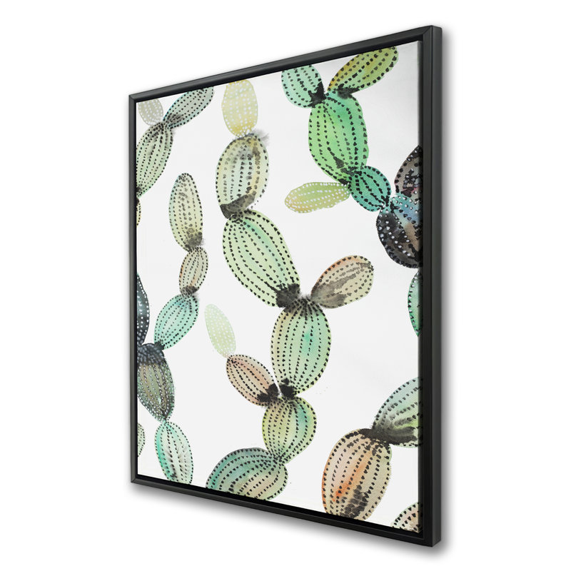 Motif de cactus - Toile encadrée verte illustrative | Décoration intérieure